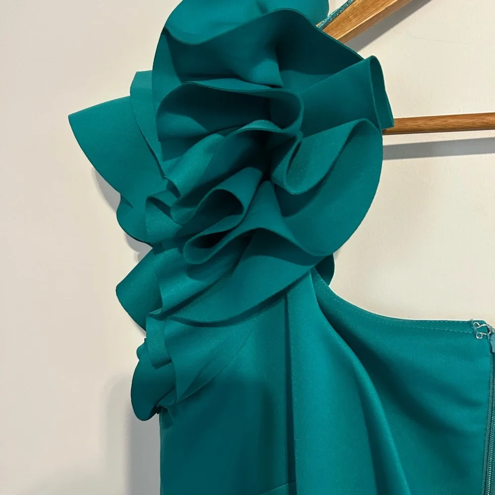 MSK One Shoulder Teal Dress with Ruffle Detail - Picture 4 of 5